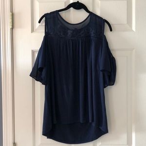 Navy blouse with cold shoulders